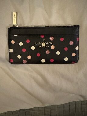 kate spade black polka dot slim zip pouch
